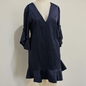 n/Nicholas Navy V-Neck Dress with Ruffle Sleeves